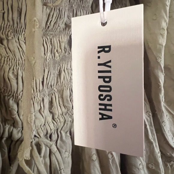 Cottage Core Olive Smocked Dress with Puff Sleeves - Picture 4 of 11